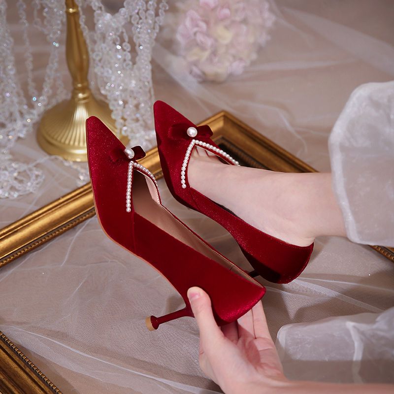 Women Shoes Quick Delivery - Décolleté da donna con perle rosse