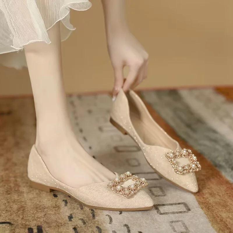 Women Shoes Quick Delivery - Calzature da donna Champagne Fibbia quadrata